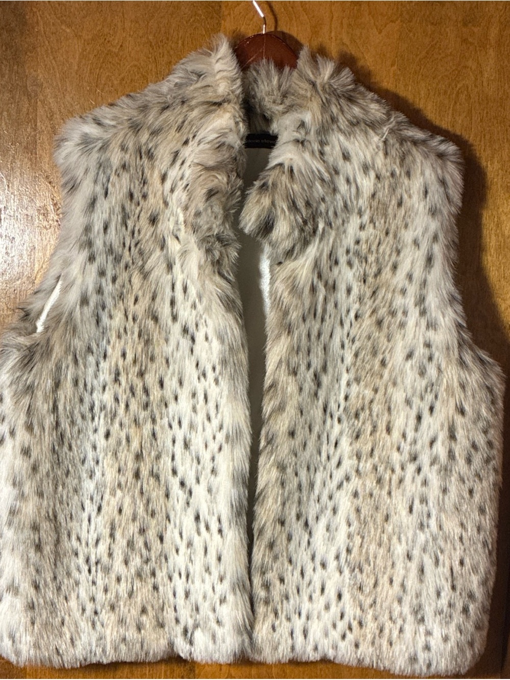 Vintage Valerie Stevens Faux Fur White Spotted Vest L/XL Festival Holiday Luxury